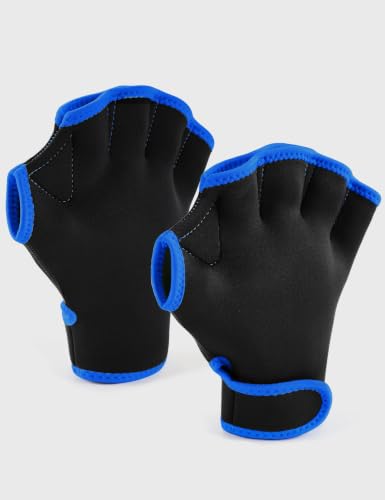 FitsT4 Sports Aqua Gloves Webbed Paddle Swim Gloves Fitness Water Aerobics - color: Black/Blue, size: Small