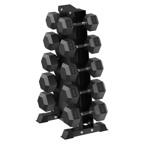 HANDBODE Hex Dumbbell Set with Vertical Storage Rack, 100–550 lb | Non-Slip Handle Design for Secure Grip, Rubber Encased Dumbbells, Hand Weights for Strength Training and Home Gym - style: 400 lb (30, 35, 40, 45, 50 lb) X 2 & Rack