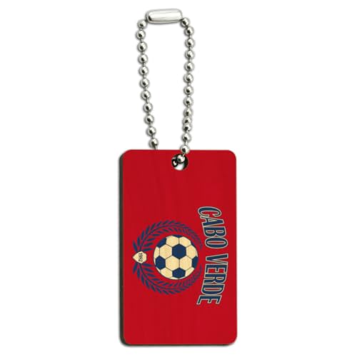 GRAPHICS & MORE Cabo Verde Futbol Laurels Soccer Ball Fan Country Pride Wood Wooden Rectangle Keychain Key Ring