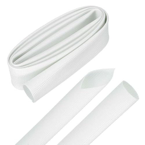 MECCANIXITY 3ft Braided Cable Sleeve, 0.8" ID 200C Heat Resistant 1500V Fiberglass Wire Insulation Cord Protector Organizer Wires Management for Motor Engine Fuel Line, White - color: White, size: 3ft-20mm