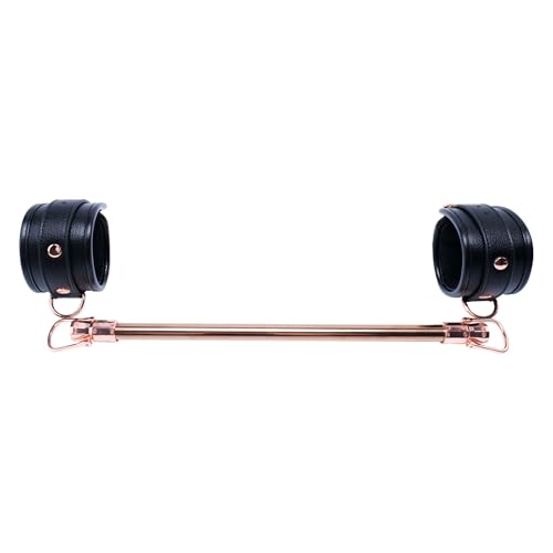 Spreader Bar Stainless Steel Vintage Black Bar with 2pcs Adjustable Straps,Sports Aid Training Fitness Gear Pilates Aid Kit, Home Restore Pilates Indoor Yoga Set - style: Fixed RoseGold+Black PU Kit