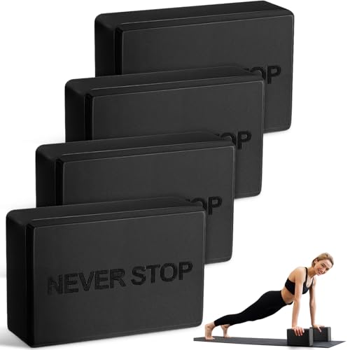 RoundFunny 4 Pack Yoga Blocks Non Slip Pilates Brick Foam Blocks Pilates Dance Gymnastics Workout Fitness Props Tool for Stretching Meditation and Exercise - color: Black