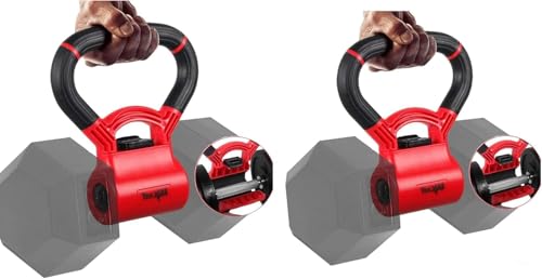 Yes4All Kettlebells Grip, Dumbbell Grip Handle, Convert Dumbbells into Kettlebell for Home Gym, Kettlebell for Weights Plate - color: A. Combo Red - Red