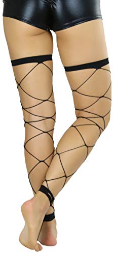 ToBeInStyle Women's Leg Wraps Ravewear Dancewear Elastic Straps Party Garter Music Festivals Costume Accessory Thigh High - color: Footless Big Diamond Fishnet - Black, size: One Size