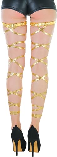 ToBeInStyle Women's Leg Wraps Ravewear Dancewear Elastic Straps Party Garter Music Festivals Costume Accessory Thigh High - color: Classic Gold (Longer), size: One Size