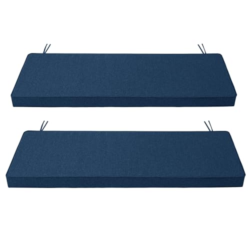 Outdoor Bench Cushion, Water-Resistant & Fade-Resistant, Porch Swing Cushions with Ties, Patio Furniture Seat Pads for Garden, Removable Cover Non-Slip Bottom, 48 x 16 Inch, Set of 2, Navy Blue - color: Navy Blue, size: 48" x 16" 2 Pack