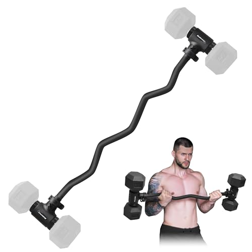 Dumbbell to Barbell Converter, Balency Dumbbell Barbell Converter Bar | Adjustable Weight Bar, Dumbbell Converter for Weightlifting(Straight and EZ Curl) - style: EZ Bar