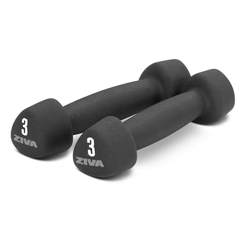 ZIVA Neoprene Tribell Dumbbell Pairs - Set of 2 Hand Weights, Non-Slip Durable Rubber Finish, No-Roll Design for Rigorous Exercise and Strength Training (Avail in 2-20 lb Pairs) - style: 3-lb, BK