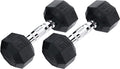 Ader 2lb-120lb Black Octagon Rubber Dumbbells Pair - size: 15lb