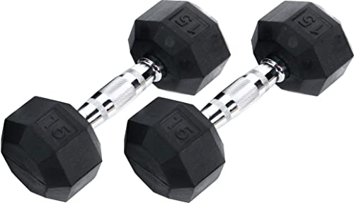 Ader 2lb-120lb Black Octagon Rubber Dumbbells Pair - size: 15lb