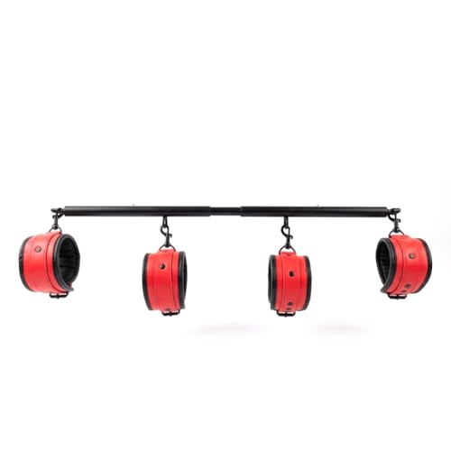 Spreader Bar Heavy Duty Stainless Steel Expandable Silver Bar Home Gym with 4pcs Furry Purple Adjustable Straps,Sports Aid Training Fitness Gear Pilates Aid Kit - style: Black+Red-Cushioned