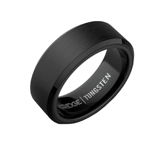The Ridge Tungsten Rings For Men - Mens Wedding Band - Strong, Durable, and Scratch-Resistant Beveled Ring With Silicone Band - color: Royal Black