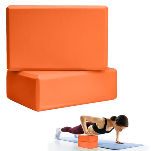 Septo 2 Pcs Yoga Blocks, 9x6x3 Inch Foam Blocks for Pilates | High density EVA foam Yoga Props lightweight non-slip surface for meditation stretching balance training - color: Orange