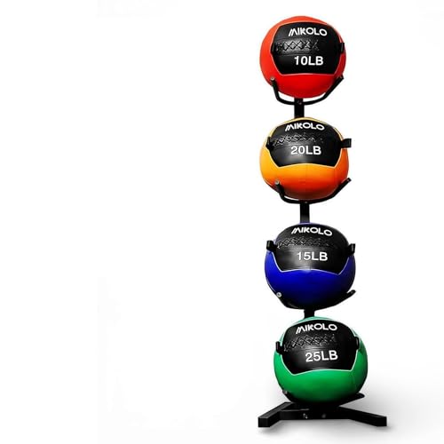 Mikolo Medicine Ball, Wall Ball,Soft Medicine Ball Set,Slam Ball for Core Training, Strength Workouts -Multi-Weight 10lbs 20lbs Exercise Balls for Home Gym, Functional Fitness (10/15/20/25LB) - style: Medecine ball with a rack:10LBS+15LBS+20LBS+25LBS+ Rac