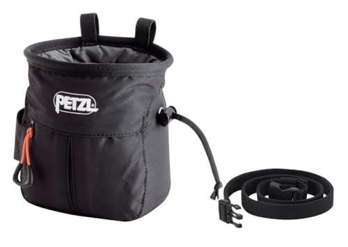 Petzl SAKAPOCHE Rock Climbing Chalk Bag | Ergonomic Chalk Pouch with Zippered Pocket for Gym, Sport, & Trad Climbing - color: Black + 200 g powder crunch chalk