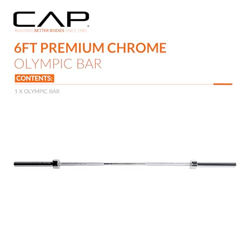 CAP Olympic Barbell - 5FT, 6FT, & 7FT Strength Training Weight Bars, Multiple Options - size: 6 ft (72") - Chrome, style: Elite