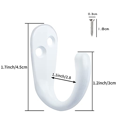 IBosins 15PCS Coat Hooks Wall Mounted Single Prong Robe Hook for Hanging Towel Hooks with 30 Screws for Bags, Hat, Cap, Scarf, Cup (White) - color: White