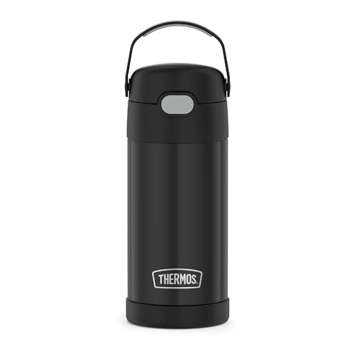 THERMOS FUNTAINER Water Bottle with Straw, 12oz, Black | Kids Stainless Steel Insulated Water Bottle, Keeps Drinks Cold Longer for School & Play, BPA-Free - color: Black, size: 12 Ounces