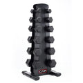 CAP Rubber Coated Hex Dumbbell Set with Storage Rack | 100–210 lb Options, Space-Saving Vertical Compact Storage for Home Gym Strength Training - size: 210 lb - Set - Black Rack, style: Black Handle