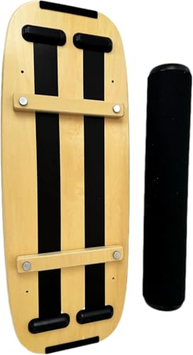 Balance Board Surf Trainer with Adjustable Stoppers - 2 Different Distance Options Balance Board for Surfing, Snowboarding, Skiing, Skateboarding, 300lbs Capacity - color: Black