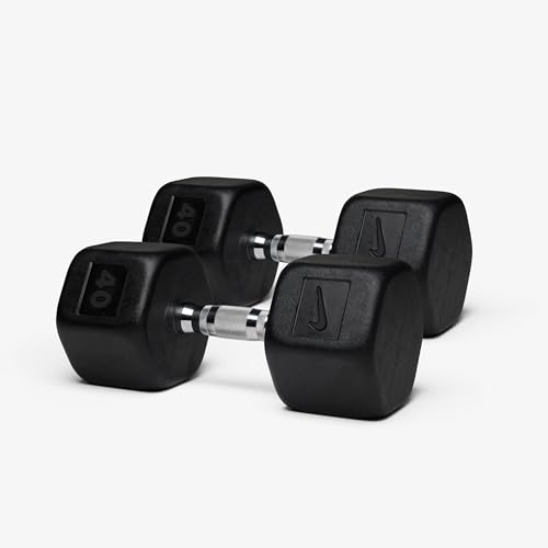Nike Rubber Hex Dumbbell Pair - color: Black / Black, size: 40 lb