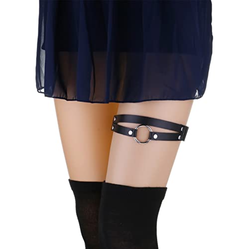 Adjustable O-ring Leg Garter, Elastic Thigh Garters Belt for Women, 1 Pair - color: Black