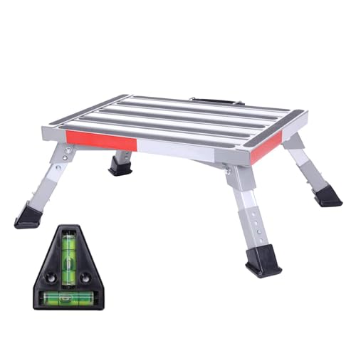 Homeon Wheels RV Step Stool, Adjustable Height Aluminum Folding Platform Step Ladder with Non-Slip Rubber Feet, Heavy Duty RV Steps for Trailer, Truck, Outdoor Use - color: Gray