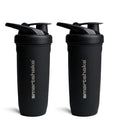 Smartshake 2 Pack Stainless Steel Non-Insulated Protein Shaker Bottle for Protein Mixes, 30 fl oz | Leak Proof Shaker Cups for Protein Shakes | Protein Shaker Bottle Pack | Black