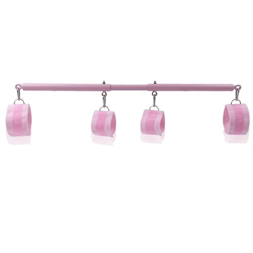 Spreader Bar Heavy Duty Stainless Steel Expandable Silver Bar Home Gym with 4pcs Furry Purple Adjustable Straps,Sports Aid Training Fitness Gear Pilates Aid Kit - style: Pink+Pink Kit