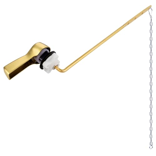 Hibbent Universal Metal Front Mount Toilet Handle Replacement Kit | Brushed Gold Solid Brass Toilet Flush Tank Lever, Stainless Steel Flapper Chains for Most Toilet Tanks - color: Brushed Gold, style: Upgraded Front Mount