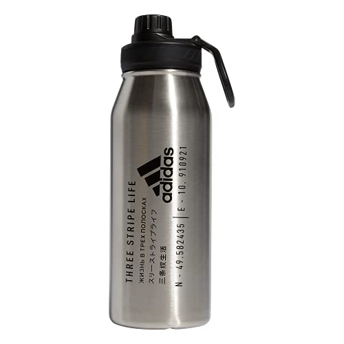 adidas Stainless Steel Metal Water Bottle 34 oz (1L) Screw Cap - color: Stainless Steel/Black/2
