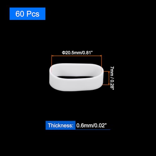 uxcell 60Pcs Silicone Rubber Bands, 7mm x 20.5mm Rubber Bands Rings Cable Ties Strong Elastic Bands Non-Slip for Cord Wrapping Bag Wraps, White - color: White, size: 7 x 20.5mm