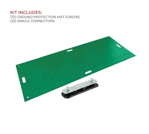 Mytee Products 12 Pack 3' x 8' Green Ground Protection Mats w/Double Sided Diamond Plated Tread Design & 22 Pcs Single Connectors - Polyethylene Mat, Easily Supports 90 Ton Loads on Lawns, Dirt - color: Green, size: 12 - Pack