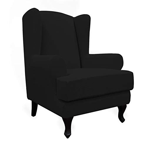 Easy-Going Stretch Wingback Chair Sofa Slipcover 2-Piece Sofa Cover Furniture Protector Couch Soft with Elastic Bottom, Spandex Jacquard Fabric Small Checks, Black - color: Black