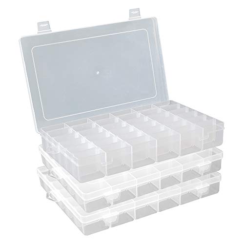 Plastic Organizer Container Box 36 Compartments Jewelry Storage Box with Adjustable Dividers (3 Pack) - color: 3 Pack
