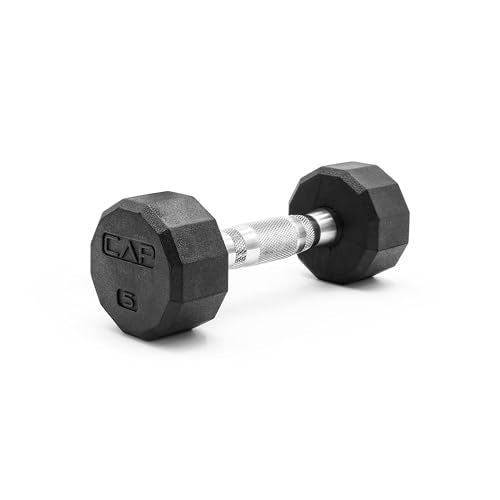 CAP Rubber Coated Dumbbell Weights, Free Weights for Home Gym Strength Training, Anti-Roll Hex Dumbbells with Black, Chrome & Comfort Grip Handles, Singles - size: 5 lb, style: 12-Sided - Chrome Handle