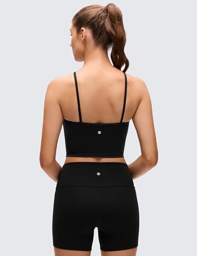 CRZ YOGA Butterluxe Cross Neck Crop Tank Tops | Light Support, Removable Pads, Yoga, Extremely Soft, Square Back, Spaghetti Straps, Longline Sports Bras for Women - color: Black, size: X-Large