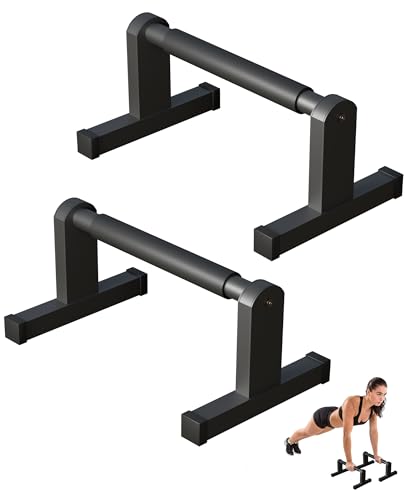 Push Up Bars, Heavey Duty Parallettes Dip Bar with Non-slip Grips for Calisthenics Planche L Sit Handstand Fitness Floor Workout, Pushup Station Handles Stand for Gym Strength Training - color: black