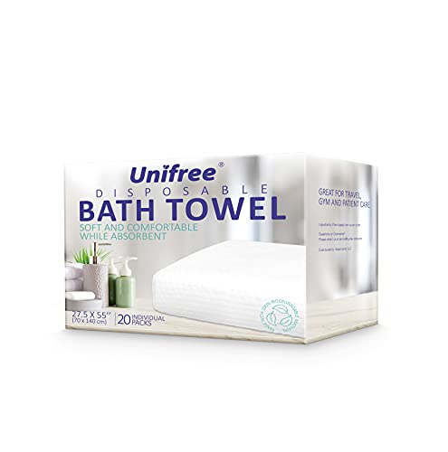 Unifree Disposable Bath Towels 丨Camping Towel I Gym Towel I Barber Towel 20 Count, Individually Packed, Large Size 27.5 by 55 inches (27.5“x55”) - size: 27.5“x55”