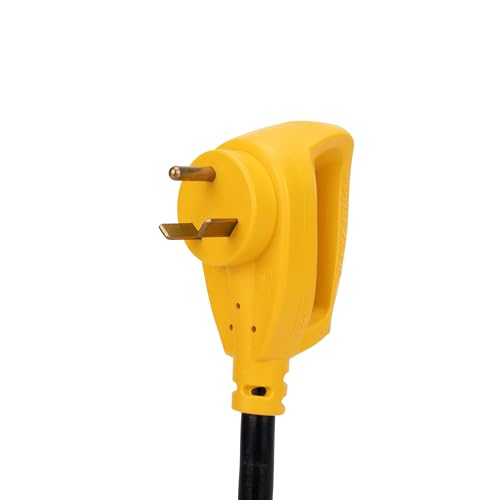 Camco PowerGrip 25-Ft 30 Amp RV Extension Cord w/90° Locking End - Features NEMA TT-30P Male & Marine-Style L5-30R Locking Female Connectors - Rated for 125V/3,750W - 100% Copper 10-Gauge Wire (55524) | 25 Ft Length, 30 Amp, 750W) Rating, Nema Tt-30p Male