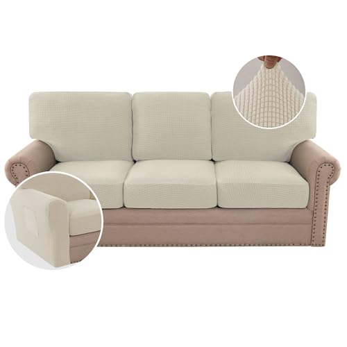 H.VERSAILTEX Multi-Pieces Sofa Covers Stretch Couch Covers Form Fitted Seats and Back Cushions Covers (3 Seat Covers Plus 3 Back Cusion Covers, Bonus 2 Armrest Covers), Island Fossi - color: Island Fossi, size: 3 SEAT COVERS + 3 BACK COVERS+ 2 ARMREST COV