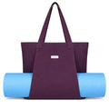 Yoga Mat Bag for Women, Pure Cotton Canvas Yoga Tote with Wet/Dry Pocket, Bottle Holder & Inner Zipper Pocket, Yoga Mat Carrier Bag for Pilates, Gym, Travel, Beach - color: Purple