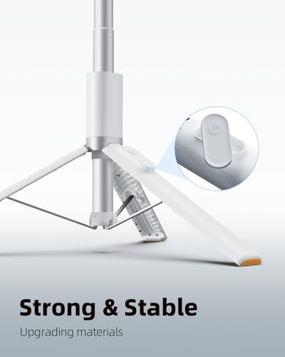 TODI 63" Phone Tripod, Extendable Selfie Stick with Wireless Remote and Phone Holder, Portable All-in-1 Cell Phone Tripod Stand for Video Recording, Compatible with iPhone/Android (White) - color: White, size: 63-inch