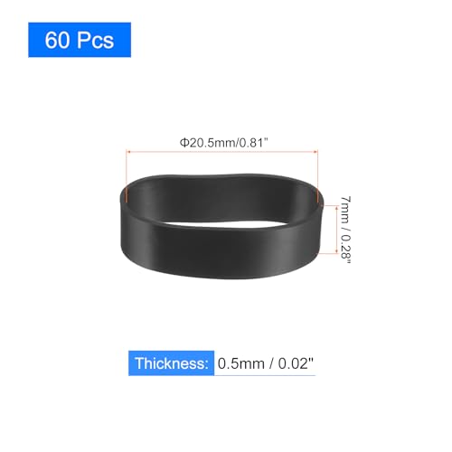 uxcell 60Pcs Silicone Rubber Bands, 7mm x 20.5mm Rubber Bands Rings Cable Ties Strong Elastic Bands Non-Slip for Cord Wrapping Bag Wraps, Black - color: Black, size: 7 x 20.5mm