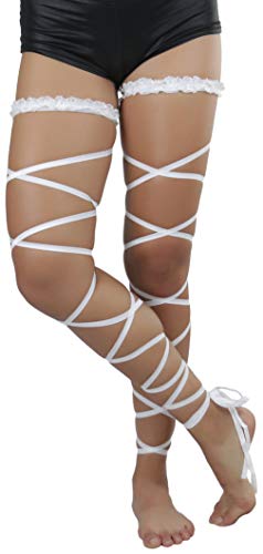 ToBeInStyle Women's Leg Wraps Ravewear Dancewear Elastic Straps Party Garter Music Festivals Costume Accessory Thigh High - color: Garter Wrap - White, size: One Size
