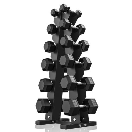 Hex Dumbbell Sets with Rack, 85-560lb Dumbbell Weight Set & Storage Rack | PAPABABE Dumbbell Set with Stand, Rubber Dumbbell Weight Set, Multiple Options Hand Weight for Strength Training - size: 240lb (5, 10, 15, 25, 30, 35lb)x2& Rack