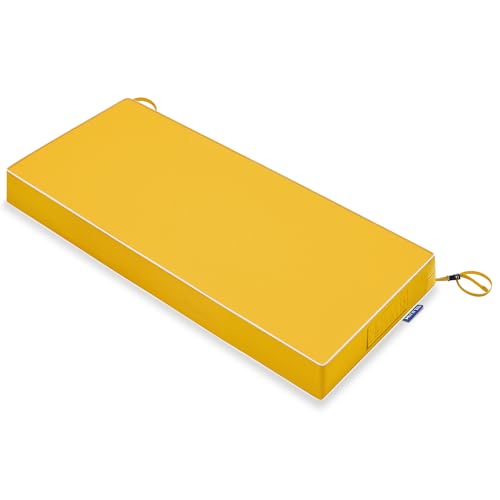 MIULEE Yellow 48x18x3 Inch Outdoor Bench Cushion Waterproof | Patio Chair Cushion, with Adjustable Straps, Set of 1, for Swing Patio Furniture, 3-Year Color Fastness, Garden Sofa Couch - color: Yellow, size: 48 x 18 x 3 Inch