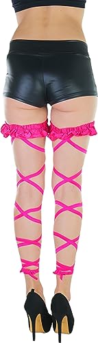 ToBeInStyle Women's Leg Wraps Ravewear Dancewear Elastic Straps Party Garter Music Festivals Costume Accessory Thigh High - color: Garter Wrap W/ Satin Ruffle Top - Hot Pink, size: One Size
