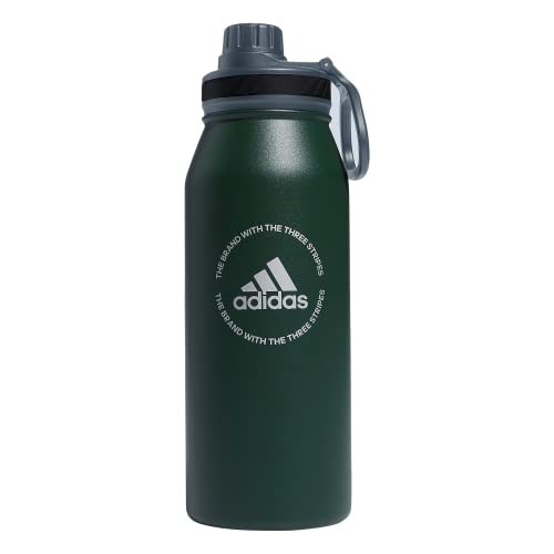 adidas Stainless Steel Metal Water Bottle 34 oz (1L) Screw Cap - color: Green Oxide/Onix Grey/Silver Metallic
