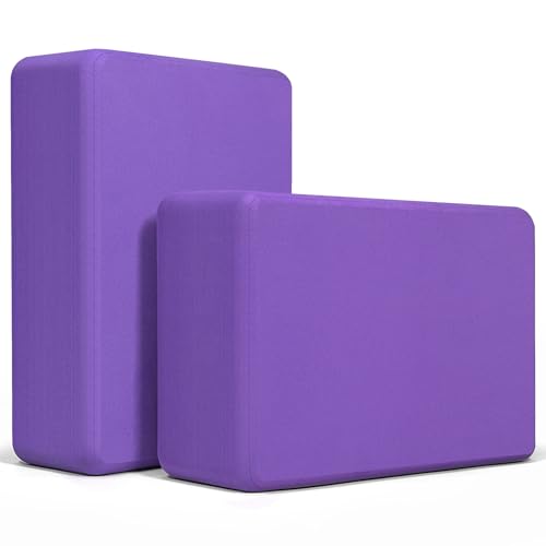 Yoga Blocks 2 Pack, Premium Yoga Brick Foam Blocks to Improve Strength, Flexibility & Balance, Light Weight - Safe and Stable Support for Yoga, Pilates, Meditation & Stretching - color: 2PACK-Deep Purple